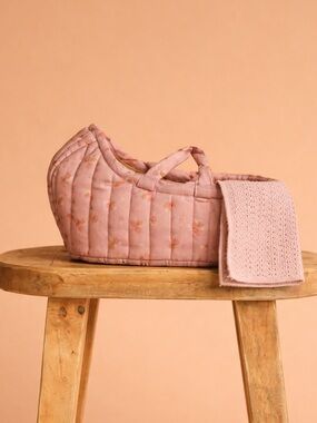 Maileg Carry Cot - Large Rose Floral Doll/Bunny Bed W/Blanket - NWT